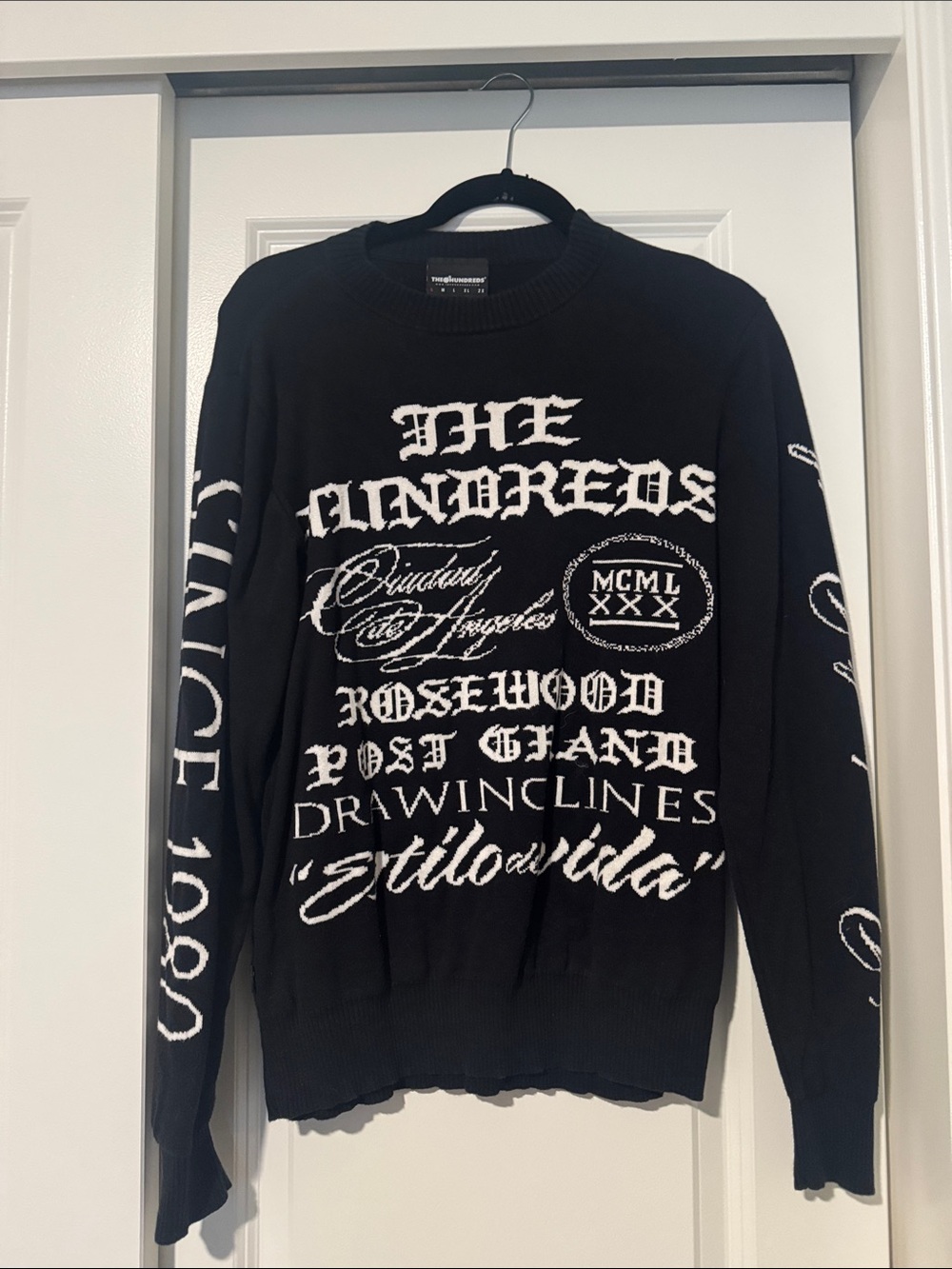 The Hundreds Black Crewneck Sweater with White Graphic Text